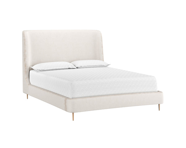 Sunpan Tierra Bed - Stylish Coastal-Inspired Design with Plush Headboard and Minted Copper Steel Legs Queen