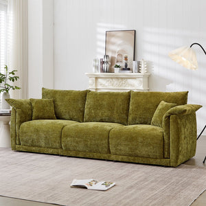English Elm 98.5" 3-seater sofa with upholstered armrests and plush cushions, modern linen sofa with high weight capacity Green W1193S00142