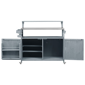 English Elm K&K 53.3" Outdoor Kitchen Island with 1.2" Stainless Top, Spacious Storage, Raised Shelf, Wheels Grey+Blue N707P250628G