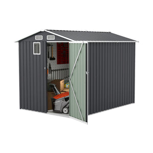 English Elm 6x8ft Outdoor Steel Storage Shed Lockable Vented Galvanized Metal Garden Backyard Tool Unit Dark Gray W1598P361333
