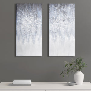 JLA Home Madison Park - Heavily textured 2-piece canvas wall art set with glitter embellishments, cool blue winter abstract décor MP95C-0197