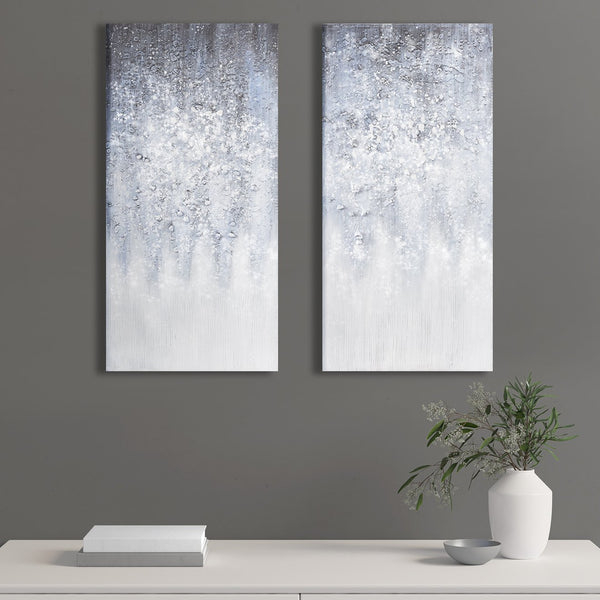 JLA Home Madison Park - Heavily textured 2-piece canvas wall art set with glitter embellishments, cool blue winter abstract décor MP95C-0197