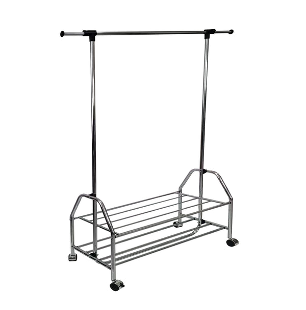 English Elm Chrome Freestanding Garment Rack with Adjustable Bar Top Shelf and Rolling Casters B091P340572