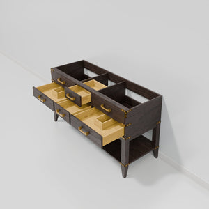 English Elm Brown Oak Double Bath Vanity - Stylish 60" Wide Cabinet With Soft-Close Drawers & Ample Storage Space B2731P260250