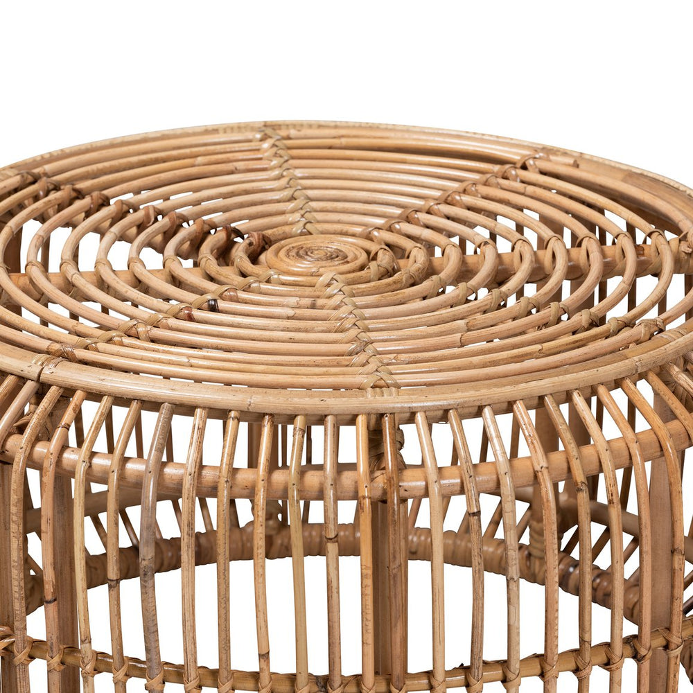 English Elm Modern Handcrafted Rattan Round Coffee Table Boho Living Room Openwork Frame B2750P470076