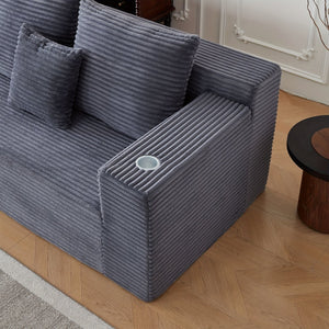 English Elm Sofa Modular Cloud Sectional with Overstuffed Corduroy Cushions for Modern Living Rooms Gray W848P309957