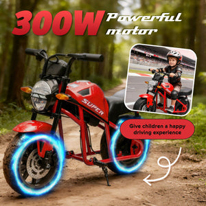 English Elm 24v300w Kids Electric Muscle Motorcycle with Dual Suspension Wide Eva Tires and Twist Throttle Red W1578P382503