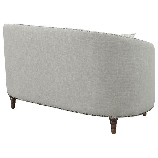 English Elm Veronica Tufted Linen Loveseat with Nailhead Trim and Curved Back for Parlor Style B062P357780