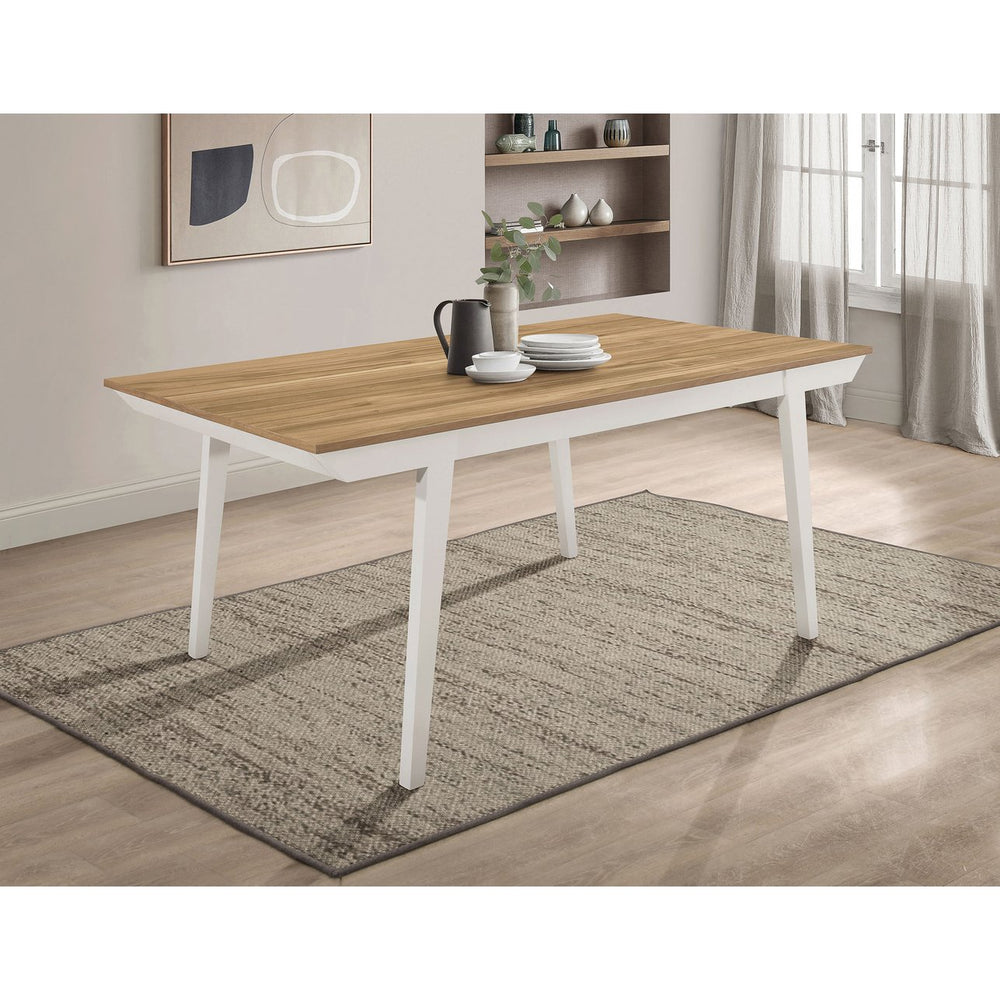 English Elm Prospect Natural Acacia Rectangular Dining Table with Off-White Flared Legs, Angled Apron Chic B062P358451