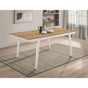 English Elm Prospect Natural Acacia Rectangular Dining Table with Off-White Flared Legs, Angled Apron Chic B062P358451