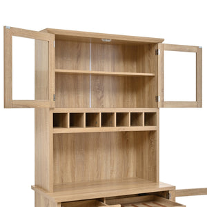 English Elm Topmax Farmhouse Buffet Hutch with Wine Rack Shaker Glass Pantry Cabinet N717P327043N