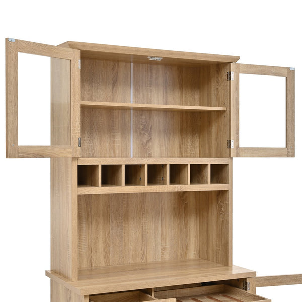 English Elm Topmax Farmhouse Buffet Hutch with Wine Rack Shaker Glass Pantry Cabinet N717P327043N