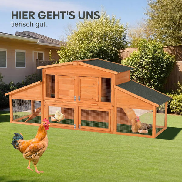 English Elm Extra-large Fir Wood Rabbit Hutch Two Story Outdoor Home with Asphalt Roof and Pull Tray W3921S00003