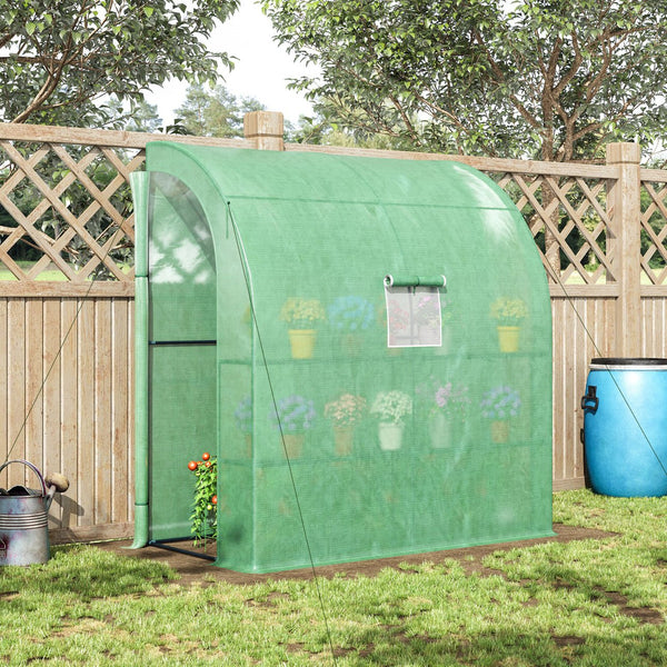 English Elm Outsunny Lean-to Walk-in Greenhouse with Galvanized Frame Pe Cover and Wire Shelving W2225P200639