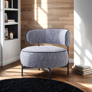 English Elm Contemporary Swivel Chair with Curved Backrest and Metal Legs, Blue Fabric, Contrast Welt Accent Dark Gray 37 L x 32 W x 12 H B2741P390566