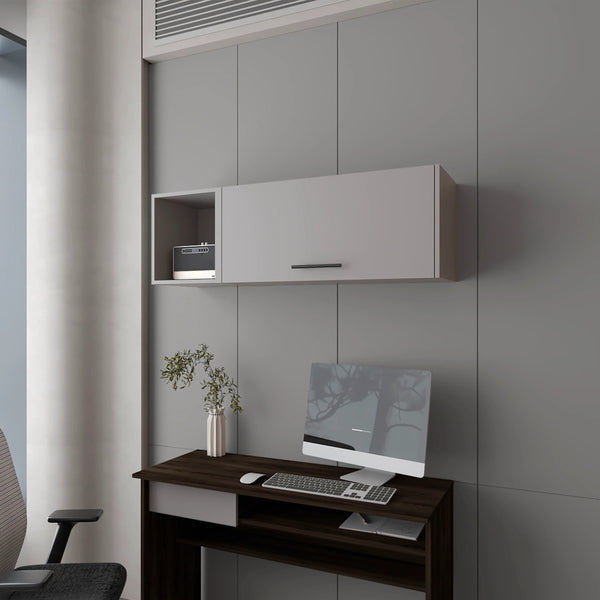English Elm Smoke Wall Cabinet Fold-Down Door with Pneumatic Arms, Open Storage, Sleek Smoke Finish for Décor B062P252144