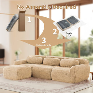 English Elm L-shaped Plush Modular Sectional Sofa with Ottoman and High Resilience Foam Seating Light Khaki W714S01568