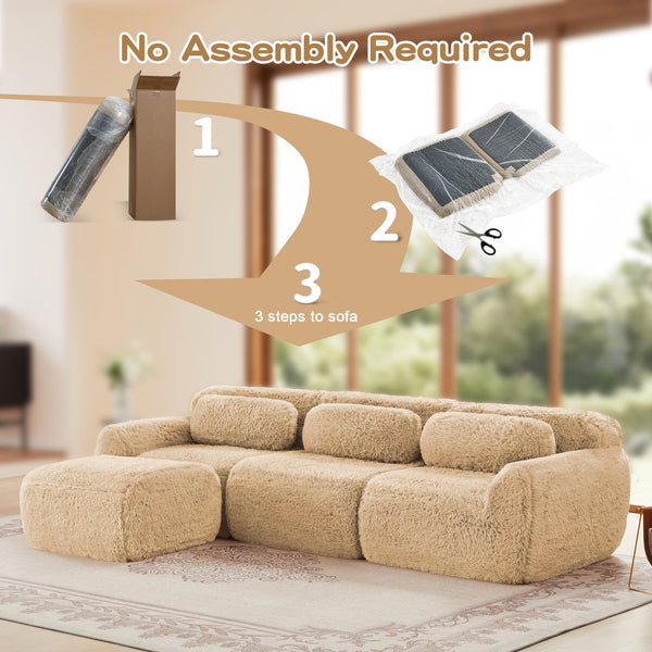 English Elm L-shaped Plush Modular Sectional Sofa with Ottoman and High Resilience Foam Seating Light Khaki W714S01568