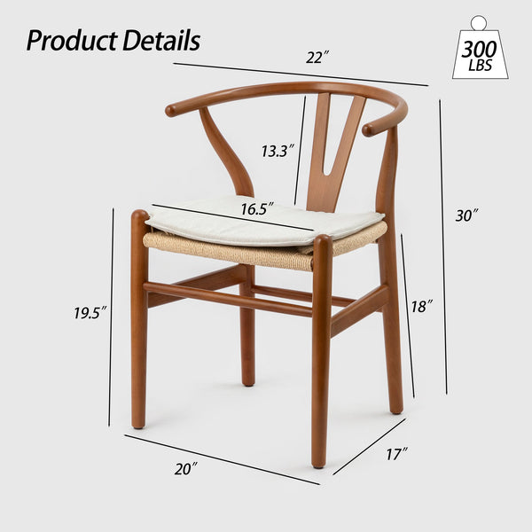 English Elm Wishbone Ergonomic Dining Chair in Beech Wood with Curved Armrest, Weave Seat & Removable Cushion Walnut W2812P194708