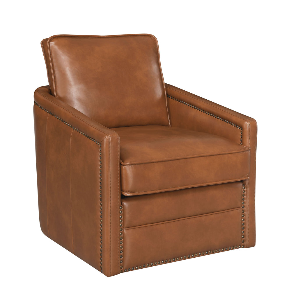 English Elm Rocha Brown Leather Aire Swivel Chair with Glider, Plush Pocket Coil Seat, 180° Swivel Comfort B2726P255376