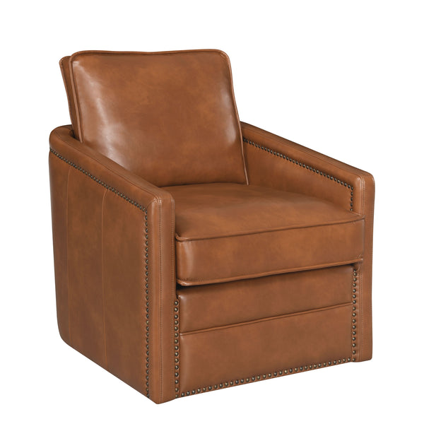 English Elm Rocha Brown Leather Aire Swivel Chair with Glider, Plush Pocket Coil Seat, 180° Swivel Comfort B2726P255376