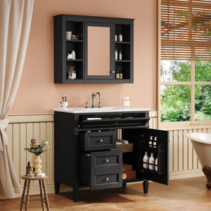 English Elm 36'' Modern Bathroom Vanity With Medicine Cabinet, Soft-Close Doors & Drawers For Stylish Storage SW000134AAB-1