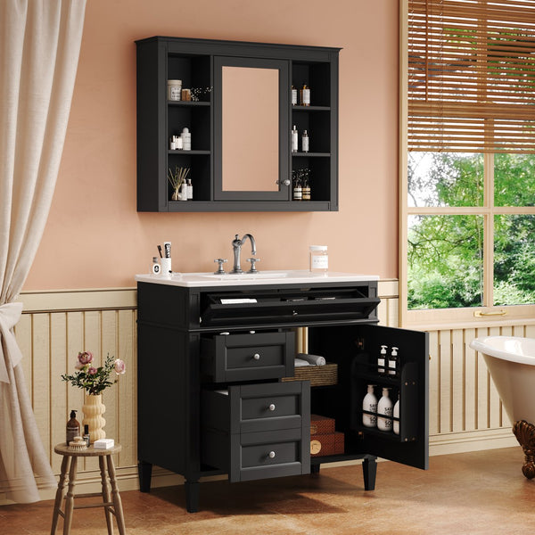 English Elm 36'' Modern Bathroom Vanity With Medicine Cabinet, Soft-Close Doors & Drawers For Stylish Storage SW000134AAB-1