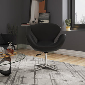 English Elm Raspberry Upholstered Swivel Lounge Chair with Adjustable Height, Polished Chrome Base & Plush Seat Black B365P397960