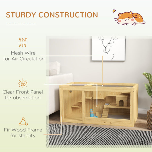 English Elm Pawhut Fir Wood Hamster Habitat Two Level Gerbil Enclosure with Ladder and Seesaw W2225P173819