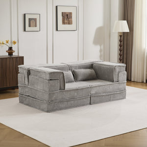English Elm Compression Modular Floor Sofa Bed - Versatile, No Assembly, Soft Fleece, Memory Foam Loveseat, Light Grey W3723P377153