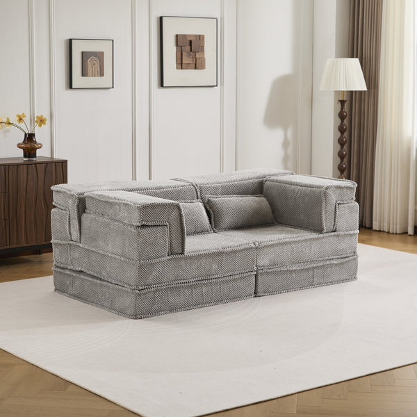 English Elm Compression Modular Floor Sofa Bed - Versatile, No Assembly, Soft Fleece, Memory Foam Loveseat, Light Grey W3723P377153