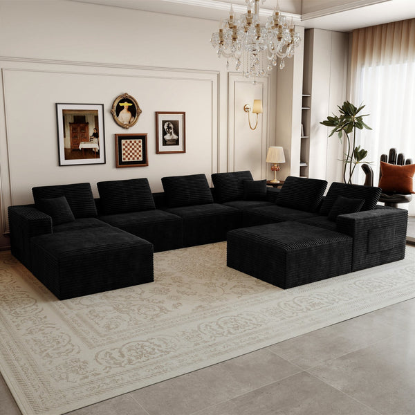 English Elm 141.73*106.3"modular Sectional Sofa 8 Piece Plush Corduroy Cloud Couch for Living Room W3819S00145