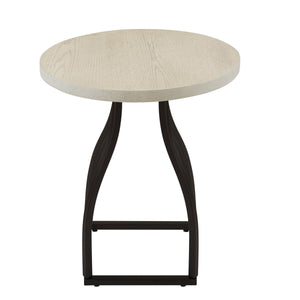English Elm Tior Round Wood Top Accent Side Table with Geometric Gray Metal Base for Living Room White+Black B056P416978