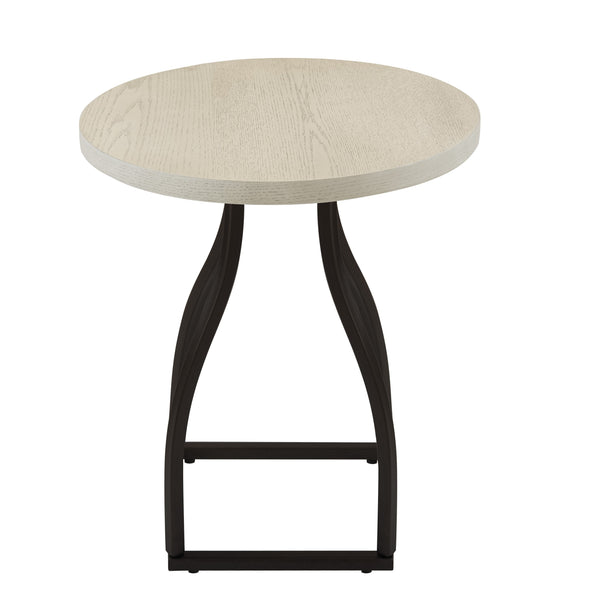 English Elm Tior Round Wood Top Accent Side Table with Geometric Gray Metal Base for Living Room White+Black B056P416978