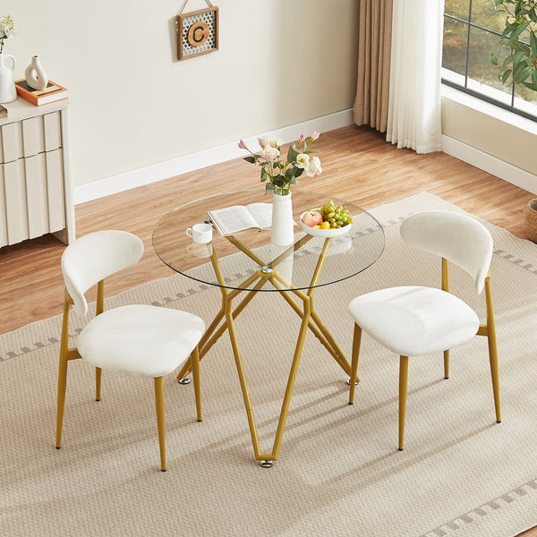 English Elm 35.4-Inch Round Tempered Glass Dining Table – Stylish Gold Finish For 1-4 People, Space-Saving Design W1162P306709