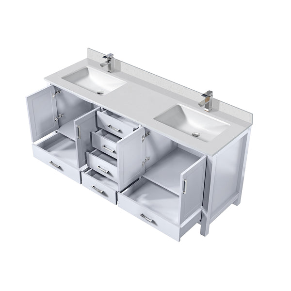 English Elm White Double Bath Vanity 72 in W x 22 in D with White Quartz Top, Soft-Close Storage & Chrome Faucet B2731P259097