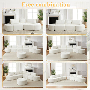 English Elm 106.3-inch Chenille Modular Sectional with Curved Ottomans and Cloud Comfort Seating W3505P383961