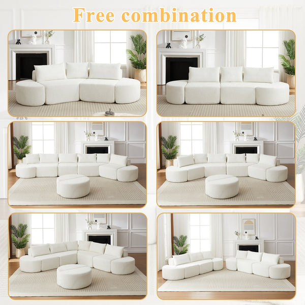 English Elm 106.3-inch Chenille Modular Sectional with Curved Ottomans and Cloud Comfort Seating W3505P383961