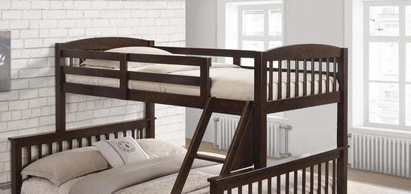 English Elm Transition Twin Full Bunk Bed With Angled Ladder & Slat Support - Stylish Cherry Finish Upgrade B2741S00272-GIGA