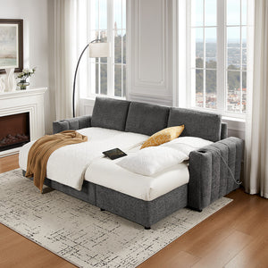 English Elm Noemi Gray Chenille Sleeper Sectional with Storage Chaise and Usb Charging Ports B2749S00274