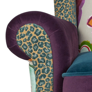 English Elm Jennifer Taylor Home - Anya Boho Chic Wingback Accent Chair - Luxurious Floral & Leopard Velvet In Blue-Teal & Purple B2719P238251
