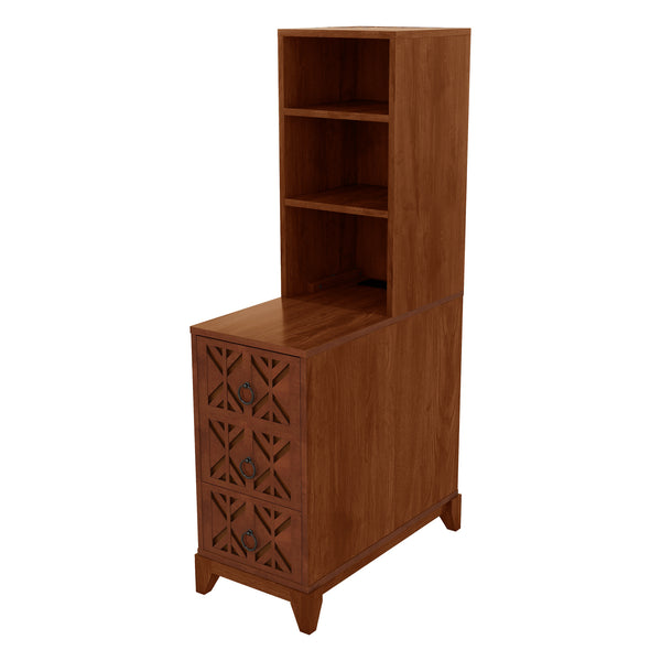 English Elm End Table With 3 Drawers & 2 Open Shelves - Stylish Walnut Corner Table With Power Outlet & Usb Ports W2593P289146