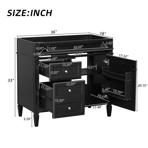English Elm 36'' Modern Bathroom Vanity Cabinet With 2 Drawers, Tip-Out Storage & Solid Wood Frame Design N710P256582B