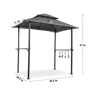 English Elm Outdoor Grill Gazebo 8x5 ft Khaki — Steel Frame BBQ Shelter with Double-Tier Venting, Shelves & Hooks W41931517