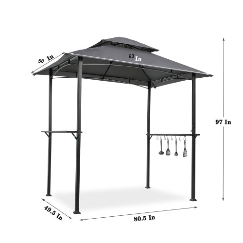 English Elm Outdoor Grill Gazebo 8x5 ft Khaki — Steel Frame BBQ Shelter with Double-Tier Venting, Shelves & Hooks W41931517
