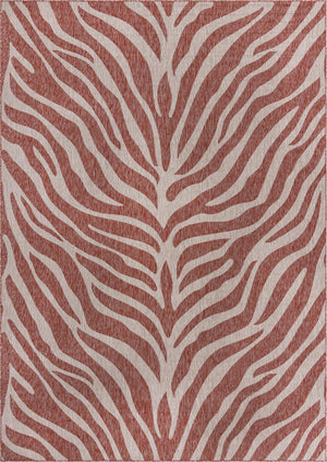 Unique Loom Outdoor Safari Tsavo Machine Made Animal Print Rug Rust Red, Ivory/Gray 10' 0" x 14' 1"