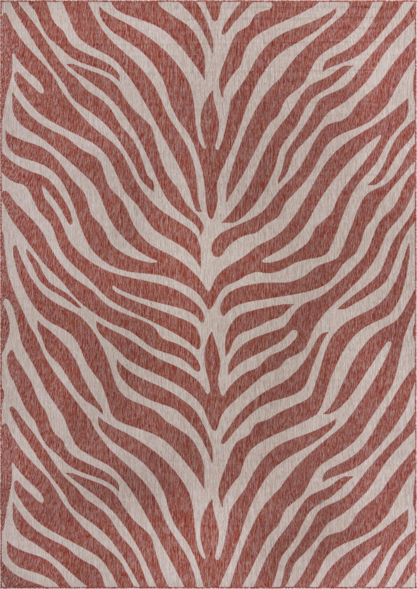 Unique Loom Outdoor Safari Tsavo Machine Made Animal Print Rug Rust Red, Ivory/Gray 10' 0" x 14' 1"