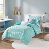 Intelligent Design Raina Modern/Contemporary Metallic Printed Comforter Set ID10-1240 Aqua/Silver