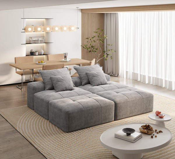 English Elm Modern Modular Sectional Sofa With 2 Ottomans, Plush Chenille Fabric, 4 Accent Pillows, Grey Elegance W1885S00060