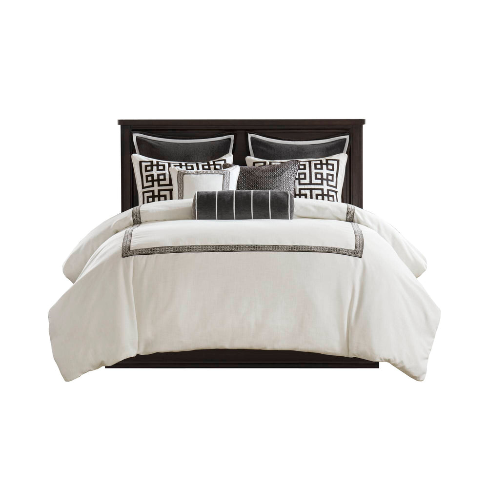 JLA Home Madison Park Signature - Embroidery Greek-Key Oversized Comforter Set with Plush 300gsm Fill, Brushed Microfiber, OEKO-TEX certified 96 L x 110 W x 1.5H MPS10-599